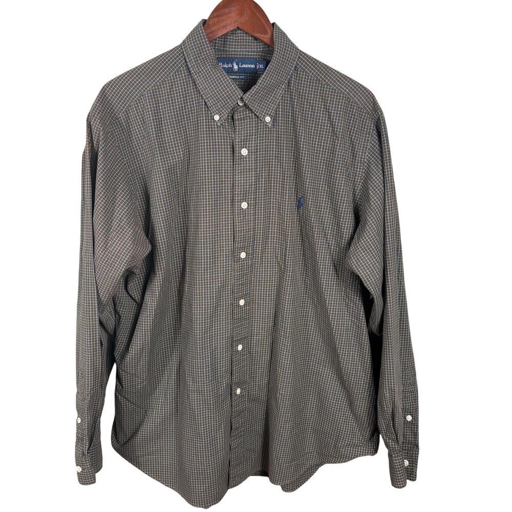 Ralph Lauren Button Down Shirt Men's Size XL‎ Gray Check Windowpane Classic Fit